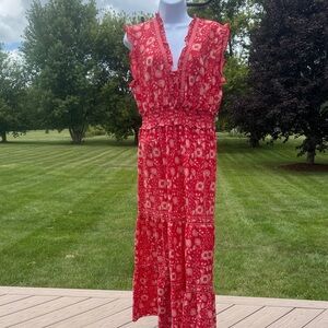 Maxi Studio Red Sleeveless Maxi Dress with Floral Pattern